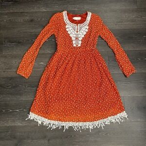 Anthropologie A'Reve Crochet Grandma Boho Prairie Long Sleeve Dress Sz Small